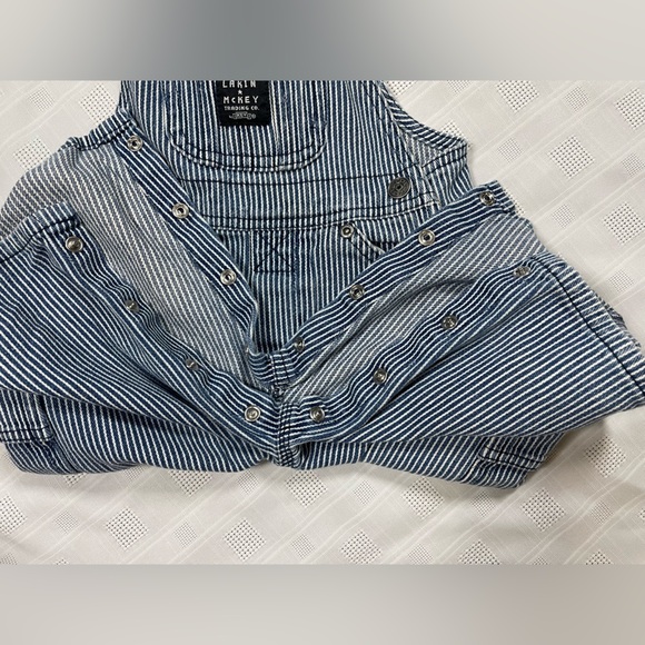 Lakin McKey by KEY Baby Overalls 9M Blue White Railroad Stripe Denim - Picture 7 of 13